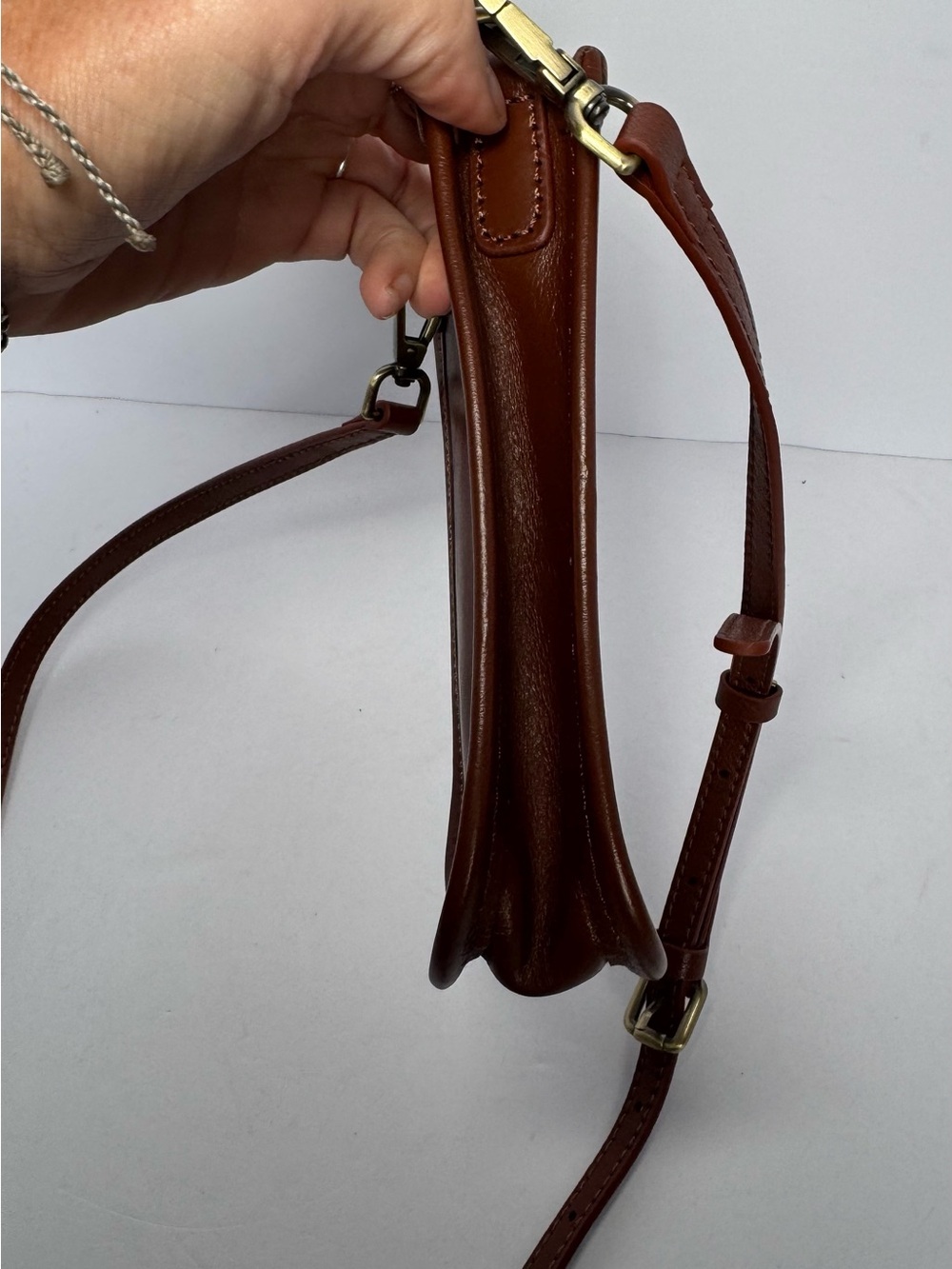 Genuine Leather Phone Crossbody Bag Small Minimalist Utility Pouch Brown - Picture 4 of 9